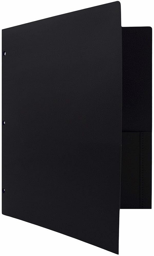 JAM PAPER Heavy Duty Plastic 3 Hole Punch Pocket Folders - Extra Tough School Folders - Black - Bulk 144/Box