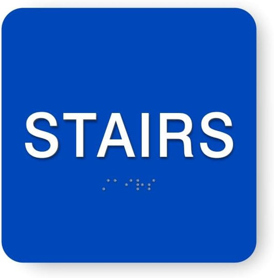 ADA STAIRS braille sign, 6” x 6”, ADA Compliant STAIRS Sign for Building or Business, Many Colors Choices, Made in USA! (Saphire Blue)