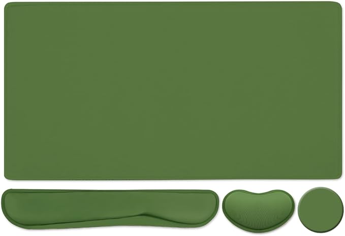 Large Keyboard Mouse Pad Set, Extended Mouse Pad+Keyboard Wrist Rest Support, Memory Foam Ergonomic Easy Typing, 4Pcs (35.4×15.11 in) Desk Pad Set for Home Office Study Game - Green