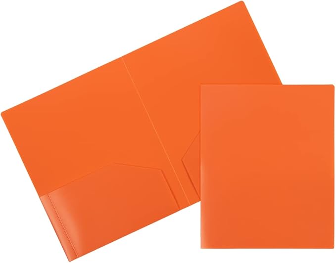 JAM PAPER Heavy Duty Plastic 2 Pocket Extra Tough School Folders - Orange - 6/Pack