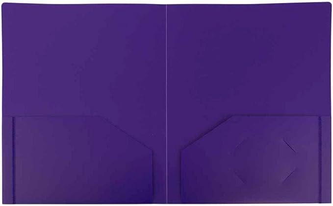 JAM PAPER Heavy Duty Plastic 2 Pocket Extra Tough School Folders - Purple - Bulk 48/Pack