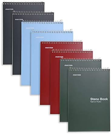 Mintra Office Steno Books (Poly Steno 8pk (Arctic Ice, Green Olive, Charcoal), Narrow Ruled)