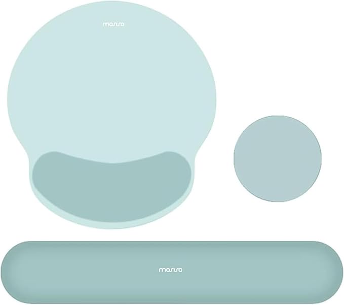 MOSISO Wrist Rest Support for Mouse Pad&Keyboard Set, Circle Curved Ergonomic Mousepad&Coaster Non-Slip Base Home/Office Pain Relief&Easy Typing Pad with Soft Cloth&Silicone Lining, Aquamarine