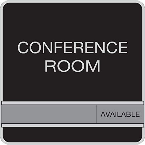 NapTags Conference Room Slider Signs (Black - Silver Frame, 8" x 8")