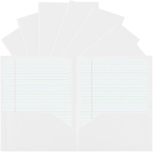 24 Pack White Plastic Folders with Pockets Heavy Duty. 2 Pocket Folder no Prongs Bulk. Tear-Resistant Letter Size 8.5x11. Presentation Ready School and Office Supplies