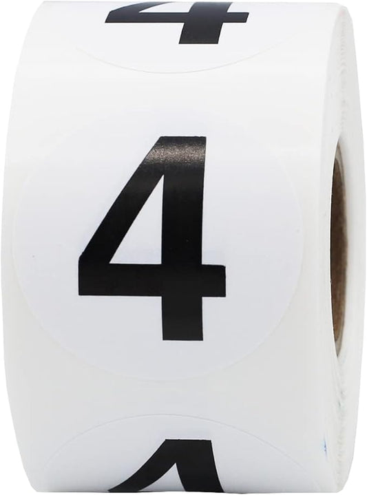 Black Number 4 Circle Stickers, 1.5 Inches Round, 500 Labels on a Roll for Inventory, Bins, Retail, Warehouse, and Classroom Organization, Made in The USA