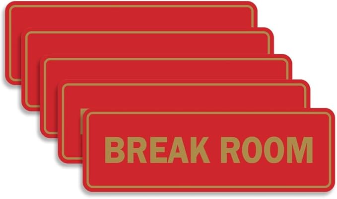 Standard Break Room Door or Wall Sign - Red/Gold - Medium 5 Pack