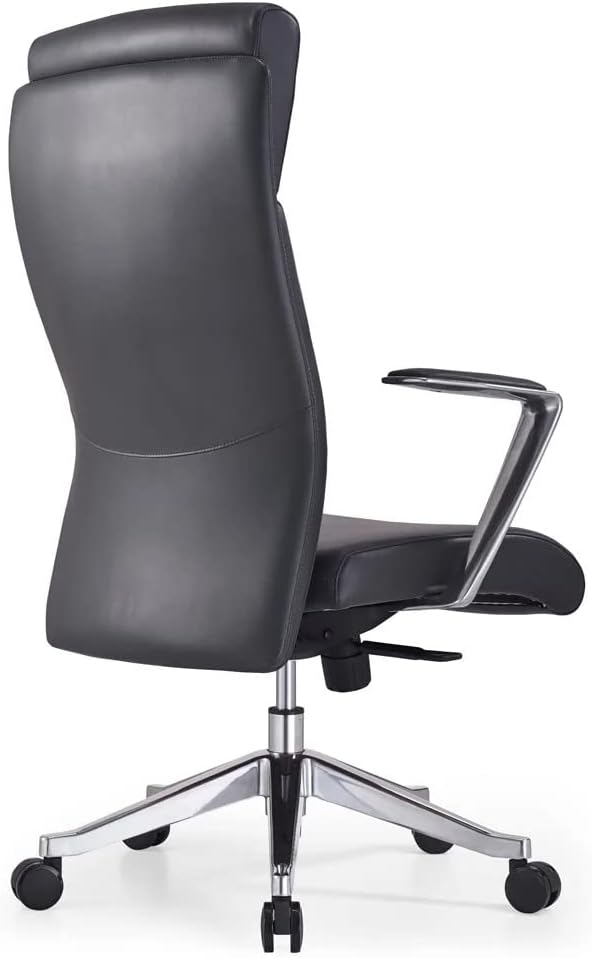 ZURI Draper Leather Executive Chair with Aluminum Frame- Dark Grey