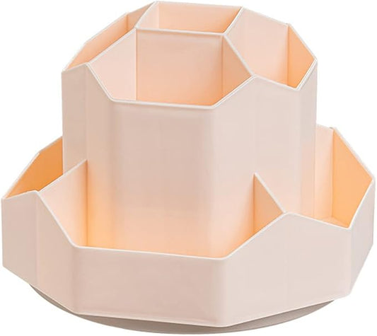 Rotating Art Supply Storage Organizer,Pencil Holder with 9 Compartment, Pen Storage Organizer, for Kids Art Desk, Homeschool Supplies, Home Office Desktop Organizer(Pink)