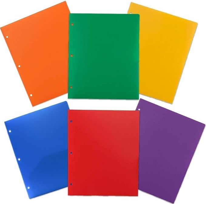JAM PAPER Heavy Duty Plastic 3 Hole Punch Pocket Folders - Extra Tough School Folders - Assorted Primary Colors - 6/Pack