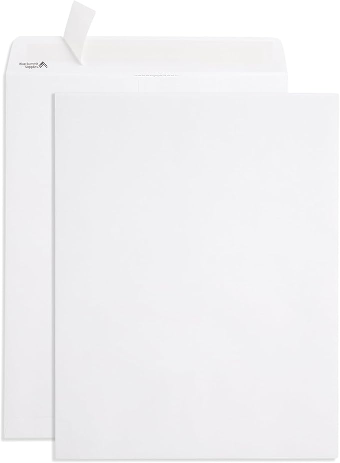 Blue Summit 11x14 Envelopes, 50 Large Envelopes 11 x 14, White for Big Documents 11.5 x 14.5, Security Tinted, Legal Size for Mailing Photos and Documents, Self Seal