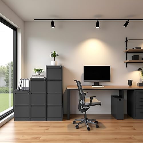 Metal File Cabinet 4 Drawers, Vertical Filing Cabinet for Home Office, File Cabinets with Lock for Legal Letter Size Hanging File Folders Storage Cabinet, (Black)