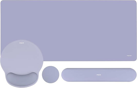 MOSISO Wrist Rest for Keyboard Mouse Pad Set,Large Gaming Deskpad&Circle Curved Mousepad&Keyboard Wrist Rest&Coaster,Ergonomic Non-Slip Mousepad&Easy Typing Pad with Curved Memory Foam,Lavender Gray