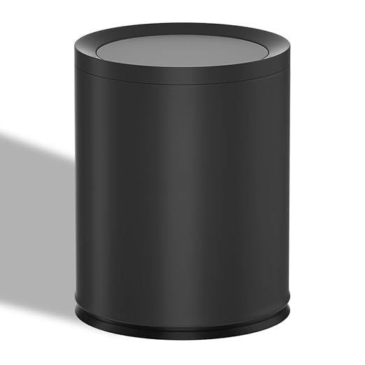 3.1Gallon/12L Modern Metal Bathroom Trash Can with Lid,Light Luxury,Elegant Waste Basket,Black Garbage Can,for Bathroom,Bedroom,Living Room, Kitchen,Office,Bank (12L-Black)