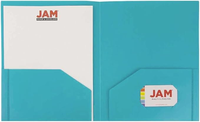 JAM PAPER Heavy Duty Plastic 2 Pocket Extra Tough School Folders - Teal Blue - Bulk 144/Box