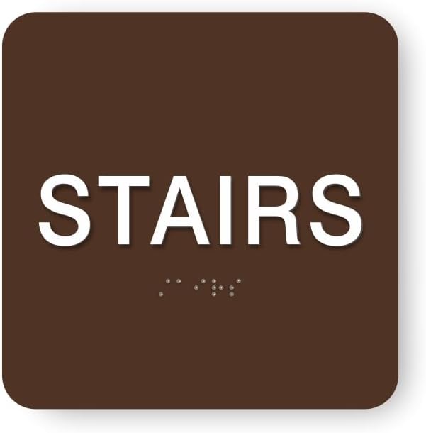 ADA STAIRS braille sign, 6” x 6”, ADA Compliant STAIRS Sign for Building or Business, Many Colors Choices, Made in USA! (Dark Brown)