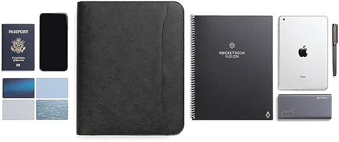 Forevermore Portfolios Portfolio Organizer - 3 Ring Binder with Notepad - 1.5 Inch Rings - Zippered Storage Pockets for Papers, Travel Documents, Presentation Folder, Cards, Passport, Tickets - Black