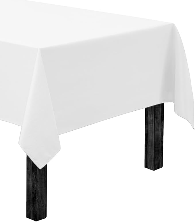Gee Di Moda Rectangle Tablecloth - 60 x 84 Inch White Table Cloth for 5 Foot Rectangle Table - Heavy Duty Washable Fabric - for 5 Ft Buffet Table, Holiday Party, Dinner, Wedding & Baby Shower