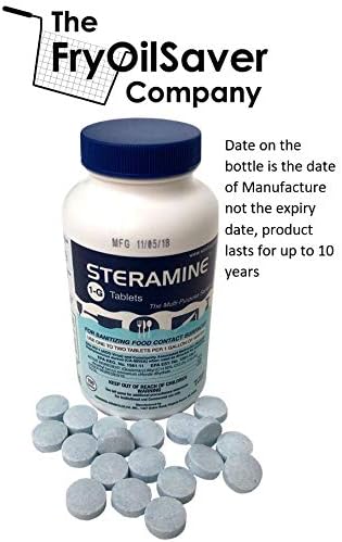 Pack of 4 (600 Tab) Steramine Sanitizing Tablets w/ 30x QT-10 Test Strips by FryOilSaver Co., Steramine Multi Purpose Contact Solution Sanitizer Tablets for Gym, Hotel, Bar, Restaurants & Food Service