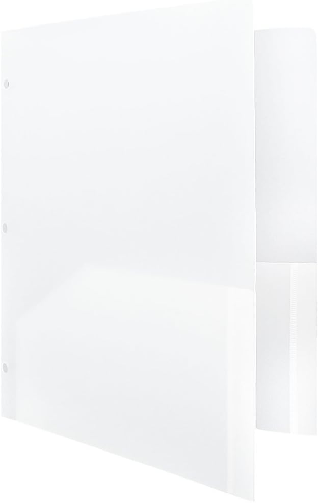 JAM PAPER Heavy Duty Plastic 3 Hole Punch Pocket Folders - Extra Tough School Folders - Clear - 6/Pack