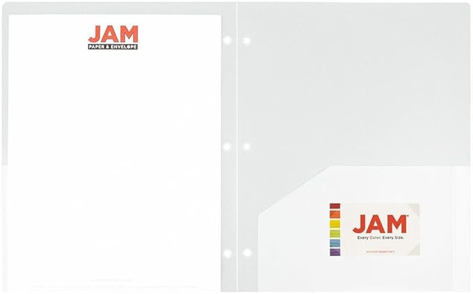 JAM PAPER Heavy Duty Plastic 3 Hole Punch Pocket Folders - Extra Tough School Folders - Clear - Bulk 48/Pack