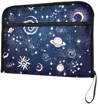 Expanding File Folder - Space Galaxy Pattern 13 Pocket Accordion File Folders with Sticky Labels, A4 Letter Size Paper Document Organizer with Zipper Closure for Office School Boys Girls