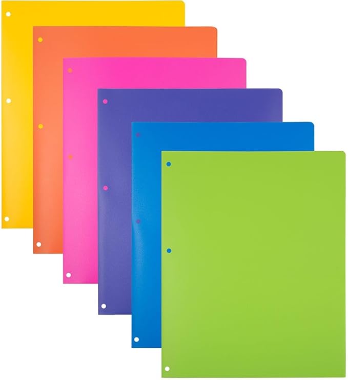 JAM PAPER Heavy Duty Plastic 3 Hole Punch Pocket Folders - Extra Tough School Folders - Assorted Fashion Colors - Bulk 144 Folders/Box (24 Assorted Packs of 6)