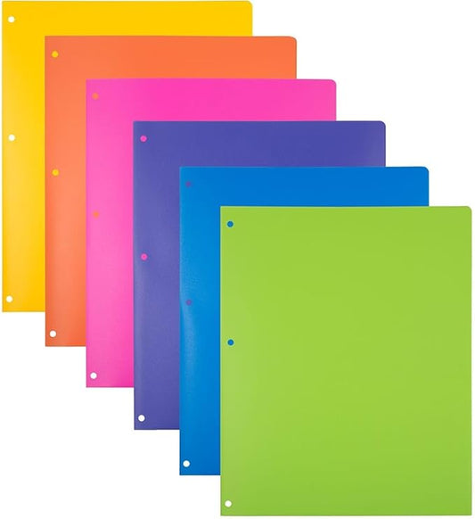 JAM PAPER Heavy Duty Plastic 3 Hole Punch Pocket Folders - Extra Tough School Folders - Assorted Fashion Colors - Bulk 144 Folders/Box (24 Assorted Packs of 6)