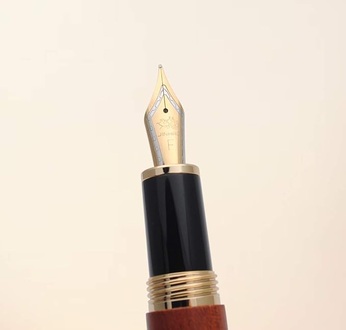 JINHAO 9056 Natural Wood Fountain Pen Handmade Ink Pen (Rosewood, Fine Nib 0.5mm)