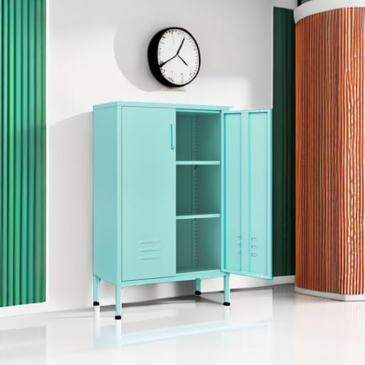 Locker Cabinet,Morden Locker Storage Cabinets with Legs,2 Doors Sideboard with Adjustable Shelves for Living Room,Kitchen Pantry,Office,Blue