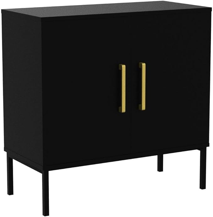 LYNSOM Storage Cabinet with Doors, Set of 2, Modern Buffet Cabinet with Storage, Kitchen Sideboard Buffet, Black Wood Accent Cabinet for Living Room, Bedroom, Hallway, Entryway, Office, Black