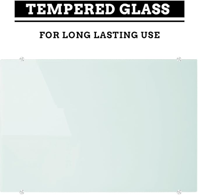 DEVELOP Large Magnetic White Glass Dry Erase Board, 60 x 36 Inches (150 x 90 cm), Modern Tempered Glass Whiteboard for Wall, Frameless White Board with Marker Tray, 4 Markers, 2 Magnets, 1 Eraser