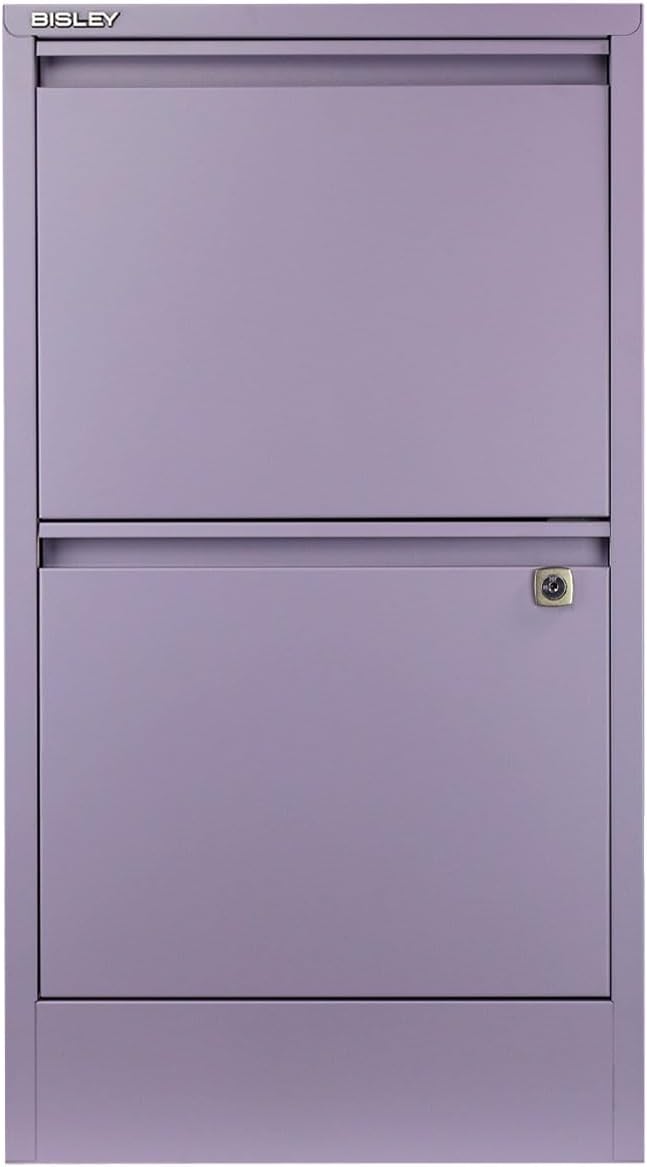 Bisley 2-Drawer Flush Front Vertical File Cabinet - Lilac, 2 Hanging File Drawers, Powder-Coated Steel, Locking Drawers