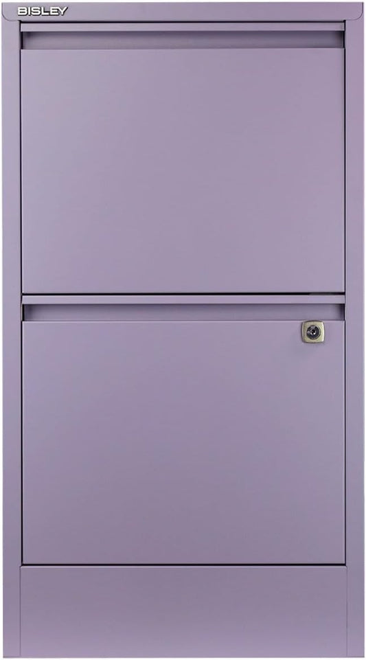 Bisley 2-Drawer Flush Front Vertical File Cabinet - Lilac, 2 Hanging File Drawers, Powder-Coated Steel, Locking Drawers