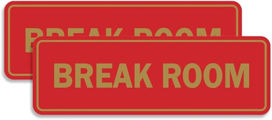 Standard Break Room Door or Wall Sign - Red/Gold - Large 2 Pack