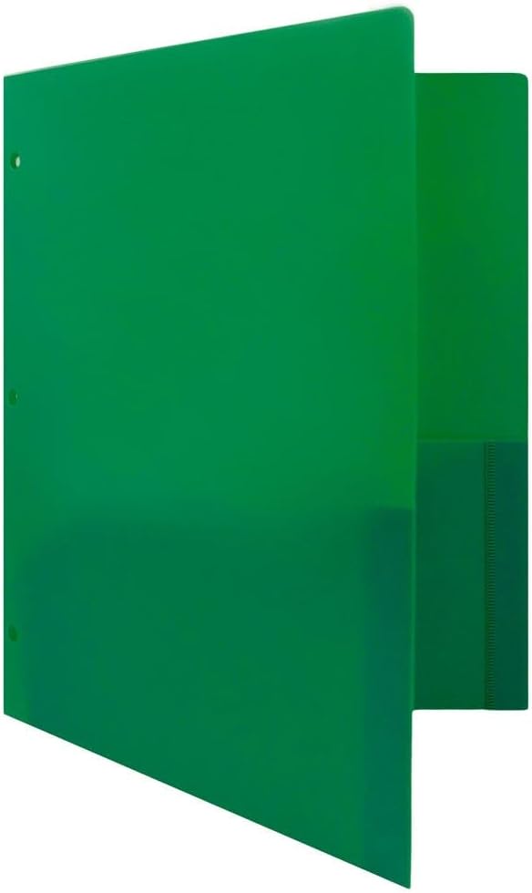 JAM PAPER Heavy Duty Plastic 3 Hole Punch Pocket Folders - Extra Tough School Folders - Green - Bulk 48/Pack
