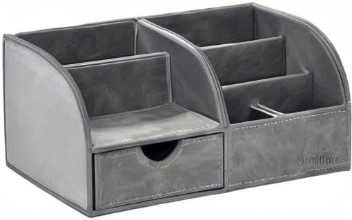 UnionBasic Desk Organizer, Multi-functional Leather Desktop Office Organizer, Pen Holder - Business Card/Pen/Pencil/Mobile Phone/Stationery Holder Storage Box, Taiga Dark Grey