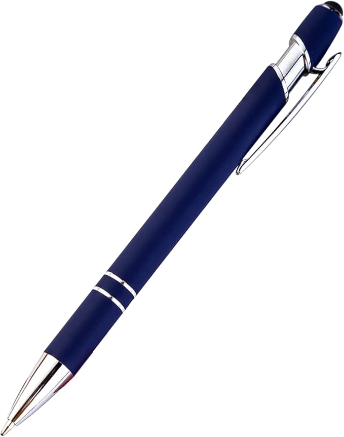 PASISIBICK 12 Pieces Blue Ballpoint Pen with Stylus Tip, 2 in 1 Stylus Stylish Pen, Premium Metal Stylus Pen for Touch Screens, Black Ink, 1.0 mm Medium Point.(12 PCS Blue)