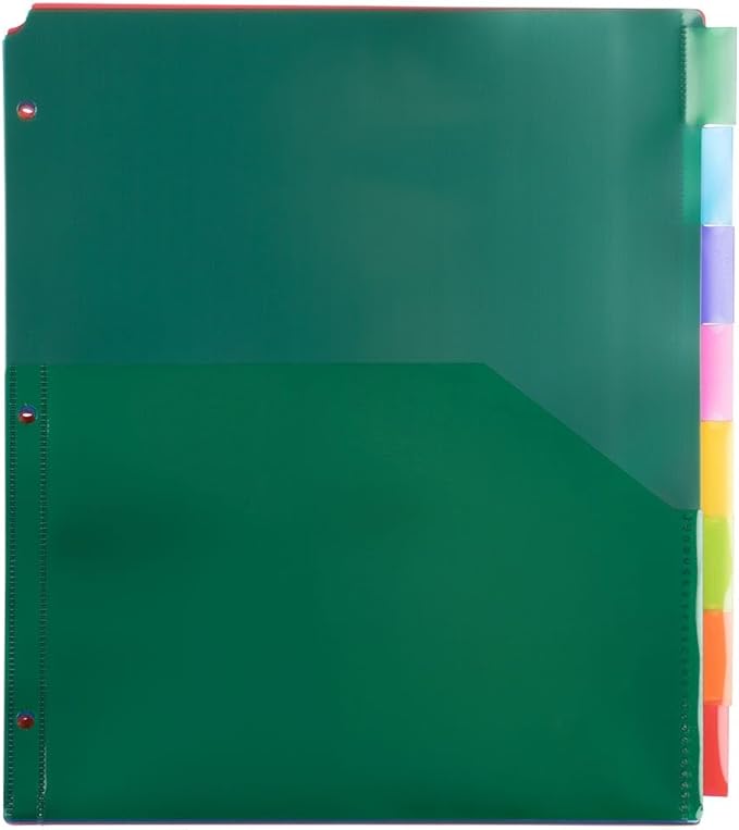JAM PAPER Plastic Index 8-Tab Dividers w/Double Pockets - 9 3/4 x 11 1/2 - Assorted Multi-Color - 2 Packs of 8 Tabs/Set