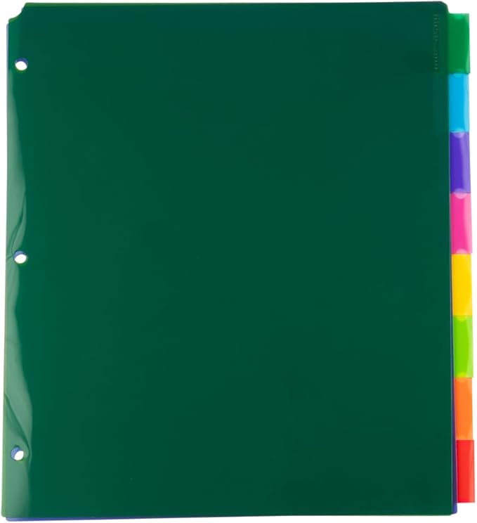 JAM PAPER Plastic Index Tab Dividers - 8-Tab - 9 3/4 x 11 1/2 - Multicolor - 8 Tabbed Dividers/Pack