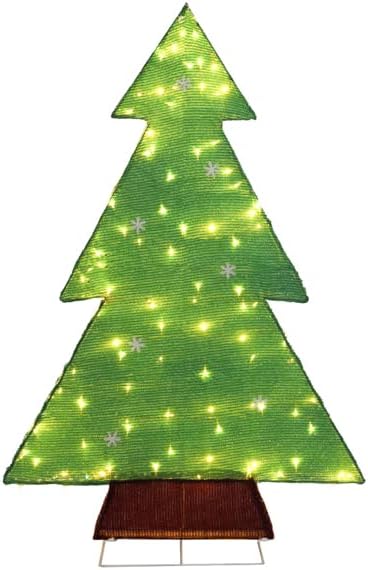 CZBZ 4FT Christmas Lighted Tree Decorations with 110 LED Warm White Lights, Pre-Lit Green Tinsel Christmas Tree for Outdoor Yard Lawn Garden Home Indoor Holiday Front Porch Décor