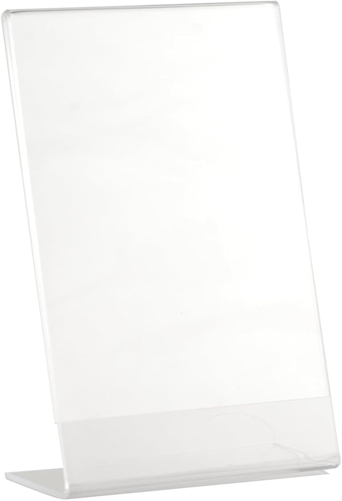 Dazzling Displays Clear Acrylic Sign Holder 4 x 6 - Clear Slanted Sign Holder - Premium Acrylic Sign Holder for Office, Retail, Tradeshow and Home Use (3-Pack)