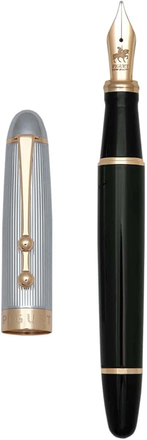Piguet Genève – Luxury and Ergonomic Fountain & Rollerball Pen – Sigma Series – German Bock Medium Nib, Gold Trim, Blue Ink – Gift Boxed with Universal Refill and Converter (Fountain Pen, Deluxe)