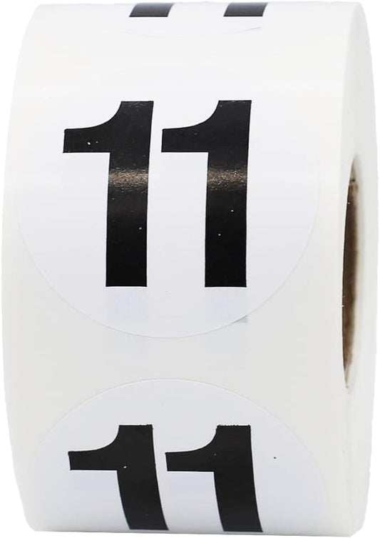 Black Number 11 Circle Stickers, 1.5 Inch Round Adhesive Dots, 500 Total Labels on a Roll for Inventory Management, Storage Bins, Organizing Products, Made in The USA