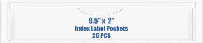 Origin-Joy 25 PCS Self-Adhesive Index Label Pockets, Clear Plastic Peel & Stick Card Holders with Top Open for Loading (9.5 x 2 inch)