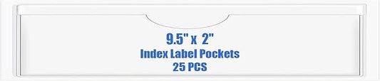 Origin-Joy 25 PCS Self-Adhesive Index Label Pockets, Clear Plastic Peel & Stick Card Holders with Top Open for Loading (9.5 x 2 inch)