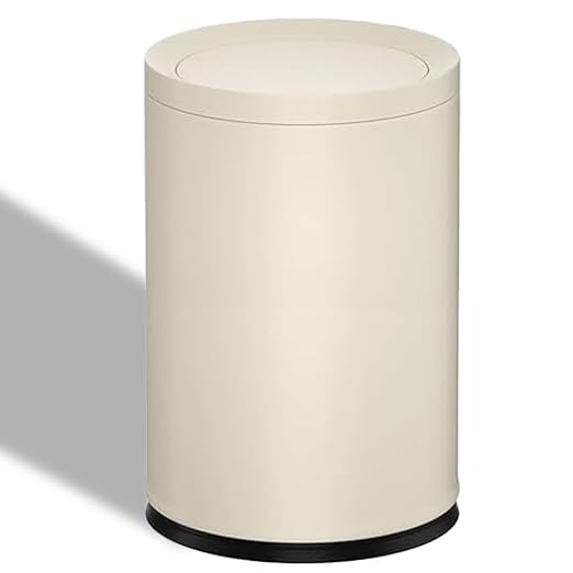 2.3 Gallon/9L White Round Trash Can with Swing Lid, Metal Garbage Can,Modern,Elegant Waste Basket,for Bathroom, Bedroom,Living Room,Office,RV,Home(9L-White)