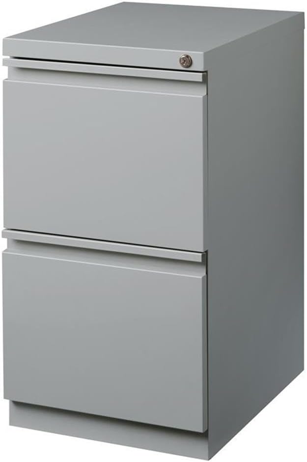 Pemberly Row 20" 2-Drawer Modern Metal Mobile Pedestal Filing Cabinet in Silver