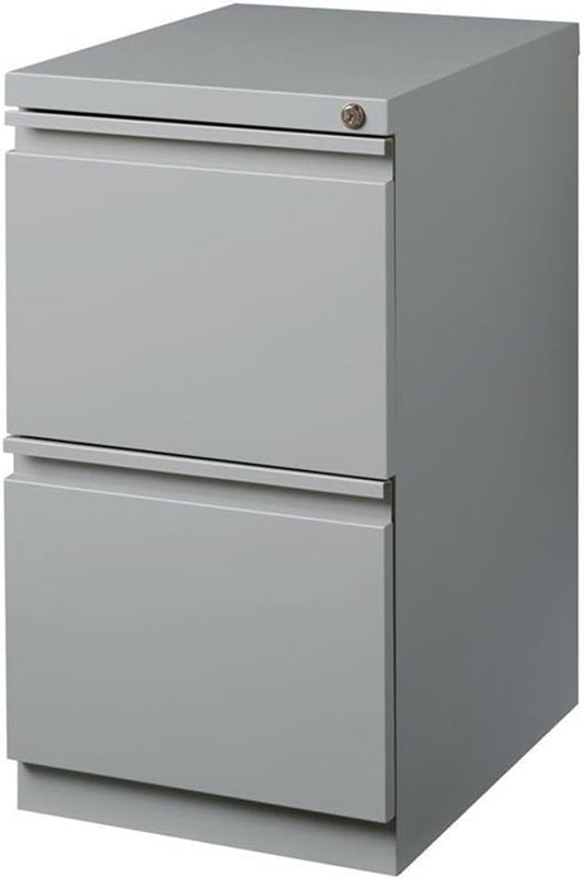 Pemberly Row 20" 2-Drawer Modern Metal Mobile Pedestal Filing Cabinet in Silver