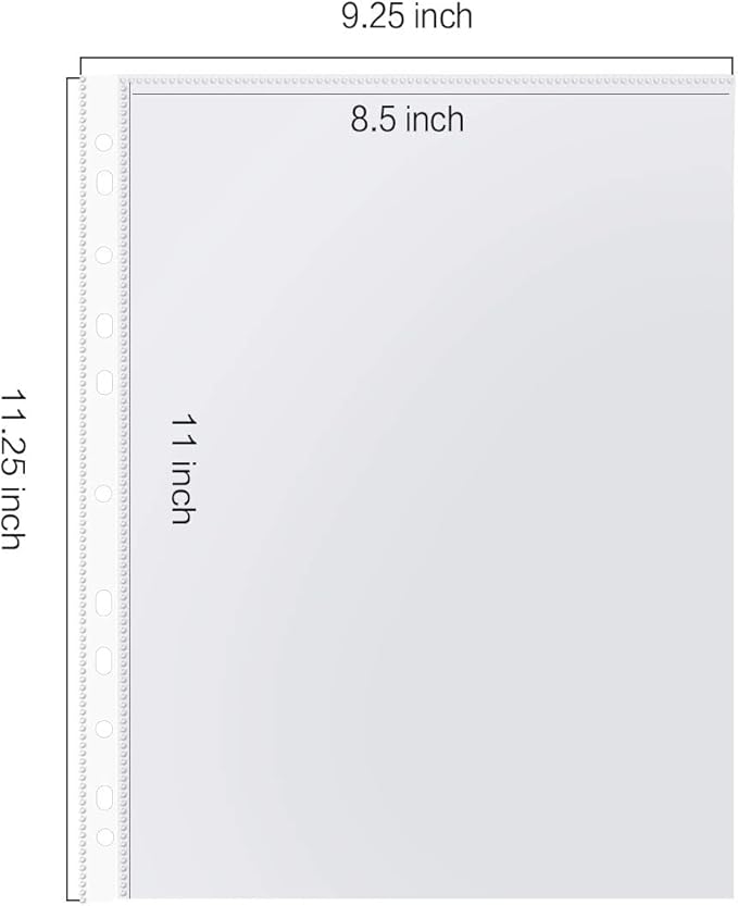 Sheet Protectors, PANDRI 900 Pack Clear Heavy Duty Plastic Page Protectors Sheet Reinforced 11-Hole Fit for 3 Ring Binder Fits Standard 8.5 x 11 Paper, 9.25 x 11.25 Top Loaded, Excluding Acid